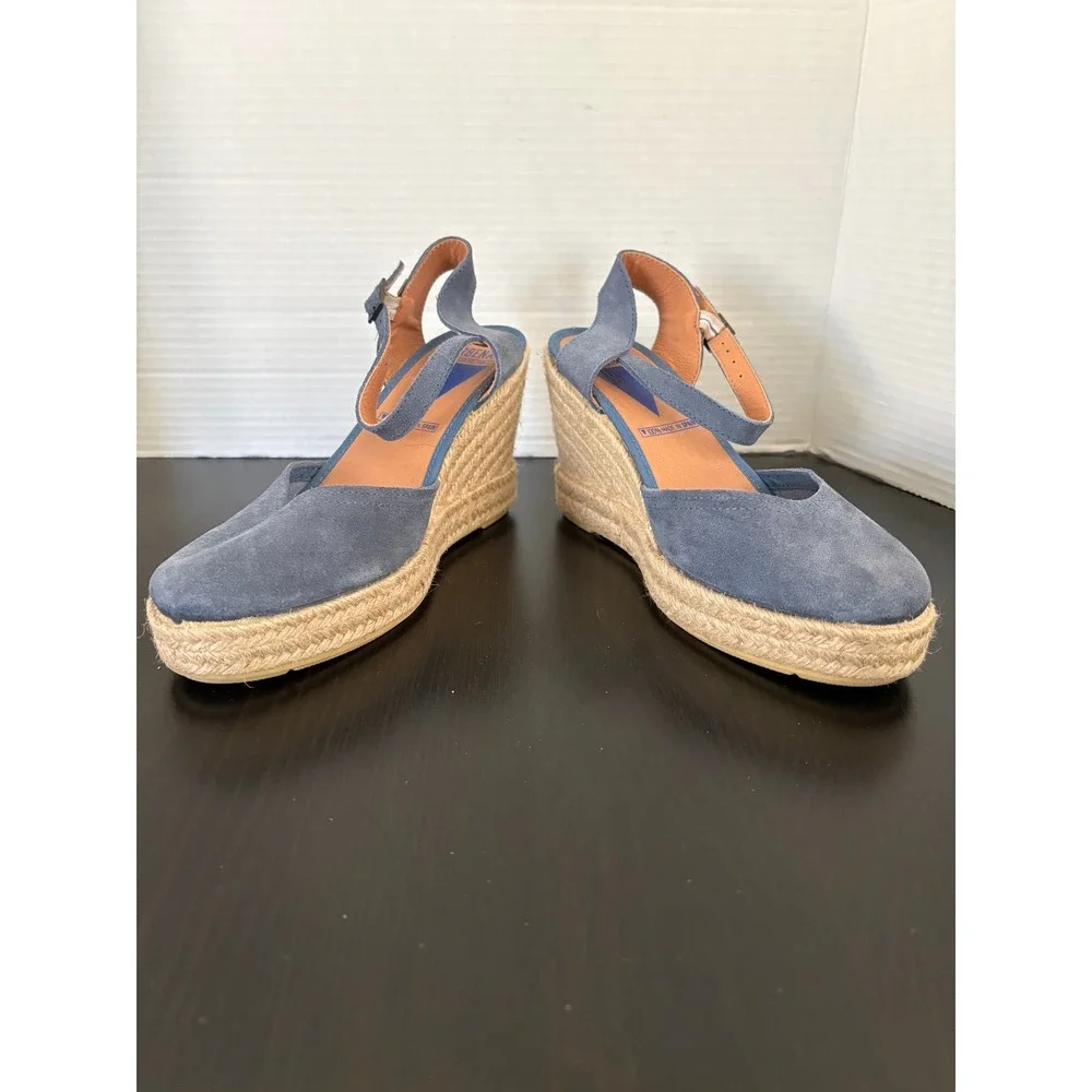 Verbenas Womens Espadrille Wedges Size 9 Blue Suede Platform Ankle Strap Spain - Picture 8 of 15